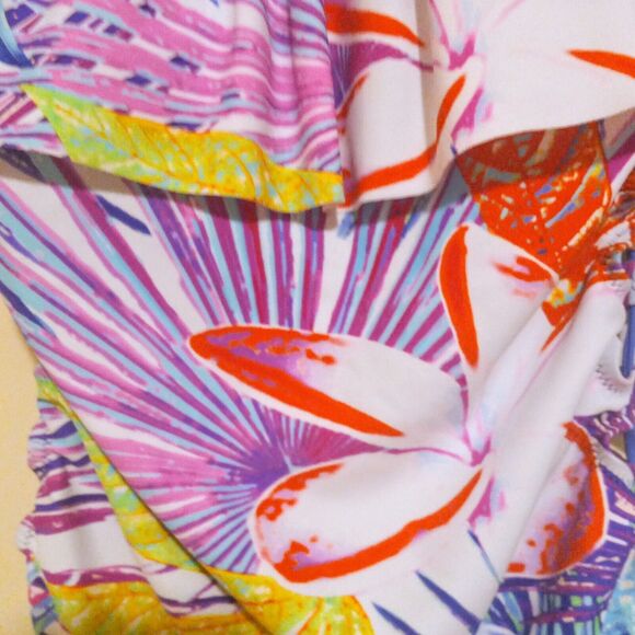 TiniBikini Small Tropical Palm One Piece Swimsuit-Ruffle Neck-Lace Up Sides-NEW - Picture 7 of 10